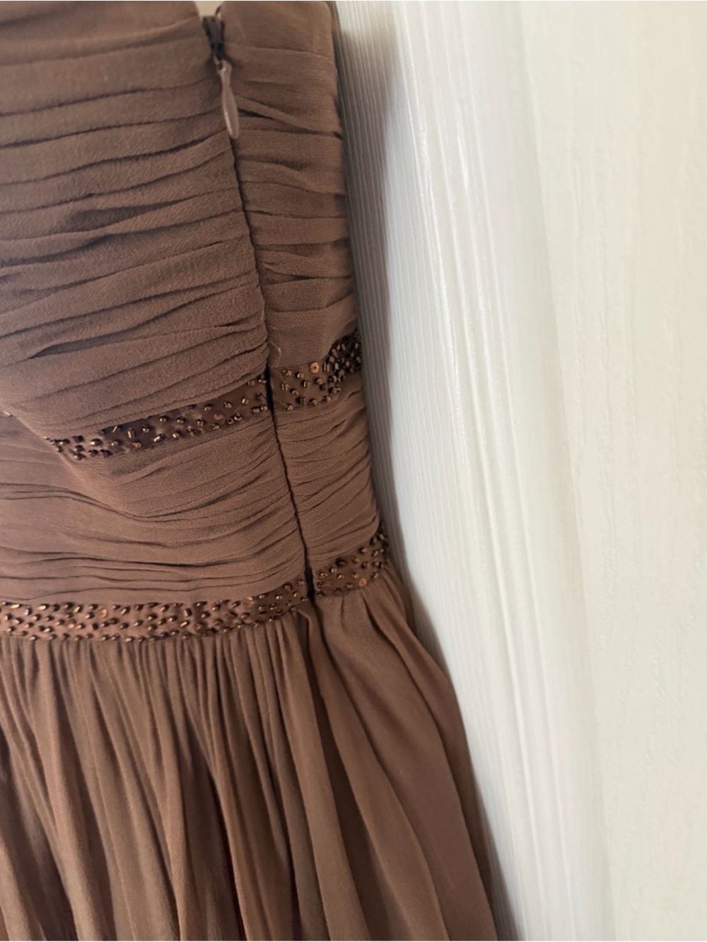 Laundry by Shelli Segal 100% Silk Beaded Chiffon Dress Brown Size 4 - Picture 9 of 11